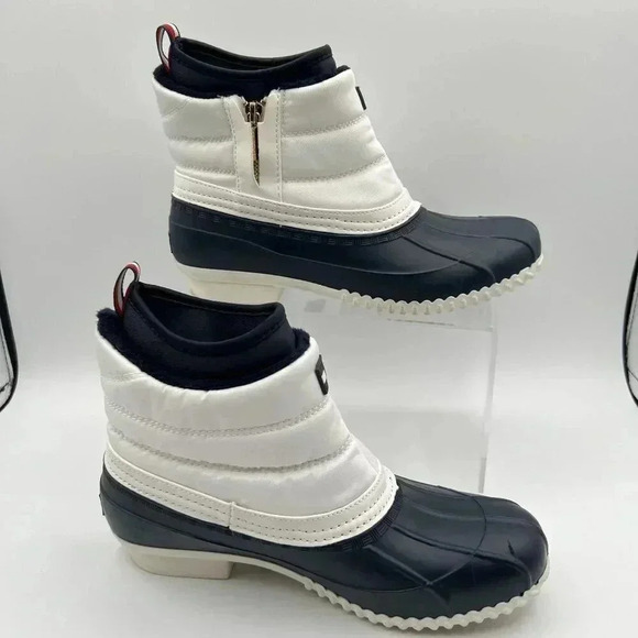 Tommy Hilfiger Womens 8 M Roana Zip Up Duck Booties Blue and white cozy classic - Picture 3 of 14